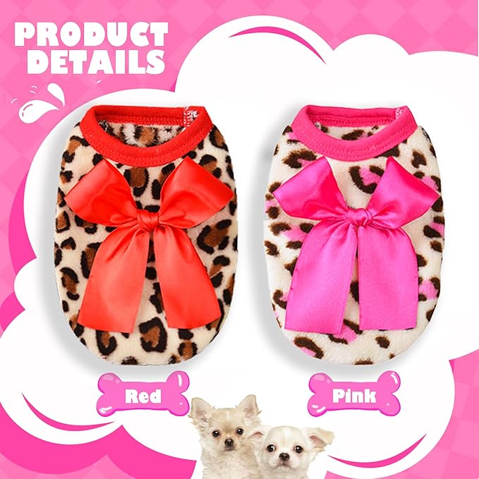 2 Pieces Dog Sweater for Small Dogs Teacup Dog Clothes Leopard Fleece Teacup Chihuahua Yorkie Puppy Clothes XXS Dog Sweater,Size XXSmall
