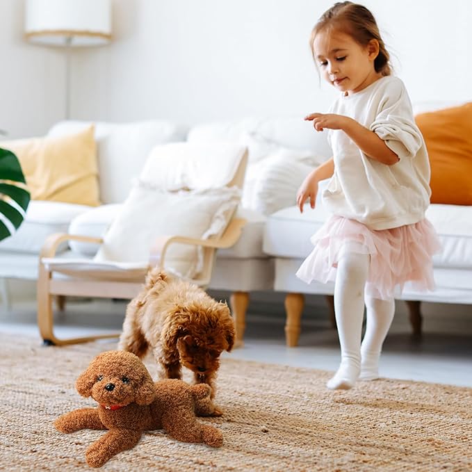 Dog Plush Cute Vivid Teddy Dog Mating Toy 14inch Cotton Filled Plush Toy with Collar Decorative Stuffed for Couch Sofa Bed, Light Brown | Stuffed