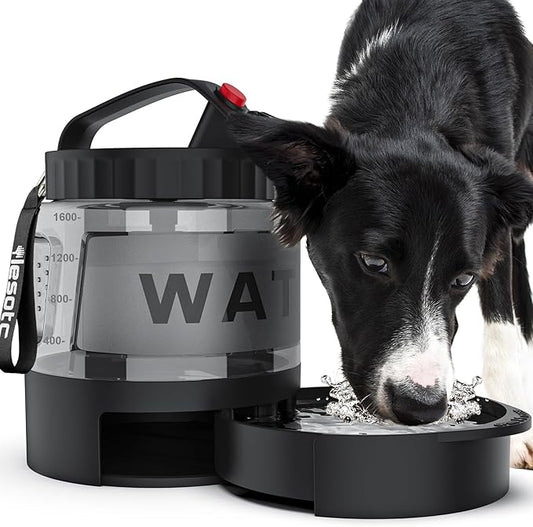 lesotc Portable Dog Water Bottle, 56oz Large Travel Water Bowl Dispenser for Dogs Camping Beach Walking Essentials, Big Pet Bottles Hiking Traveling Park Car Trips Accessories for On The Go, BPA Free