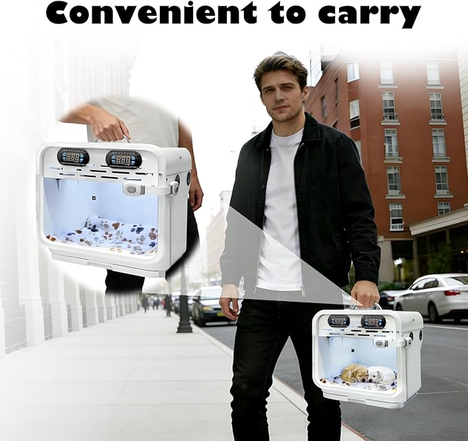 Intelligent Constant Temperature Puppy Incubator - Portable Pet Brooder for Puppies, Kittens, Birds & Small Mammals, Quiet Air-Warming Kitten Incubator with Dual Thermostat Control