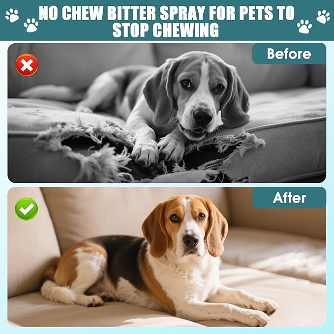 QHZ No Chew Spray for Dogs Bitter Apple Spray to Stop Chewing, Training Deterrent for Puppies & Adult Dogs, Protects Furniture, Shoes, Cords