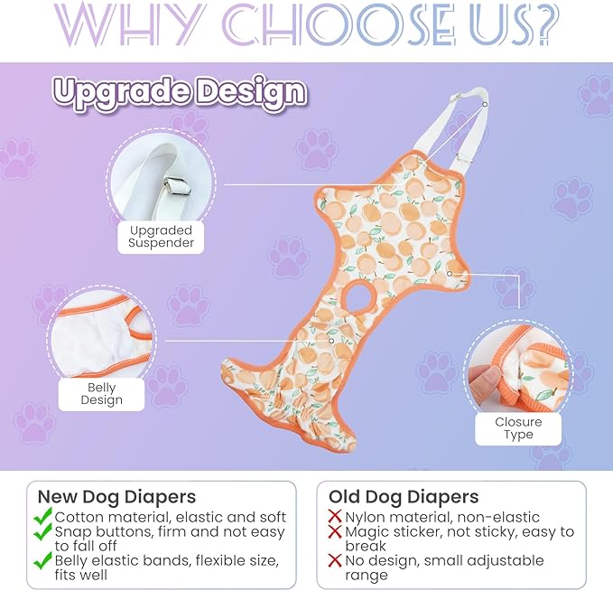 QBLEEV Dog Diapers Female Washable Sanitary Pantie with Adjustable Suspender, Reusable Doggie Diapers for Male Girl Dogs in Heat, Pet Period Panties Dog Underwear Jumpsuits for Teddy French Bulldog L