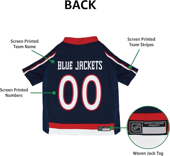 Pets First NHL Columbus Blue Jackets Jersey for Dogs & Cats, Large. - Let Your Pet Be A Real NHL Fan!