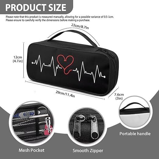 Gomyblomy Electrocardiogram Print Stethoscope Case Fits for Most Stethoscopes, Portable Stethoscope Holder with Extra Room for Nursing Accessories for Nurses and Doctors