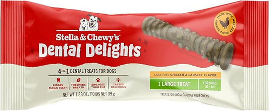 Stella & Chewy's Dental Delights with Freeze-Dried Chicken - Large Dental Treats for Dogs, Single Serve