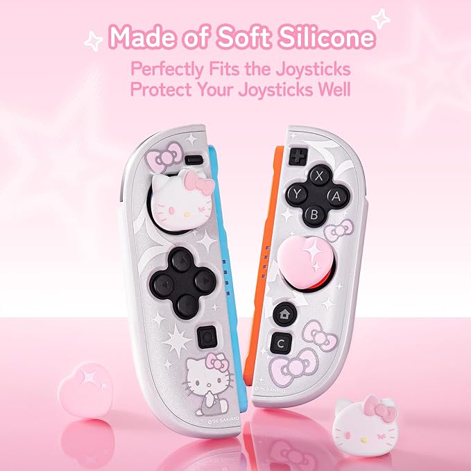 Thumb Grip Caps Compatible with Nintendo Switch 2, Silicone Joystick Grip Caps for Switch 2025, 4pcs, Cute Cat Style, White & Pink