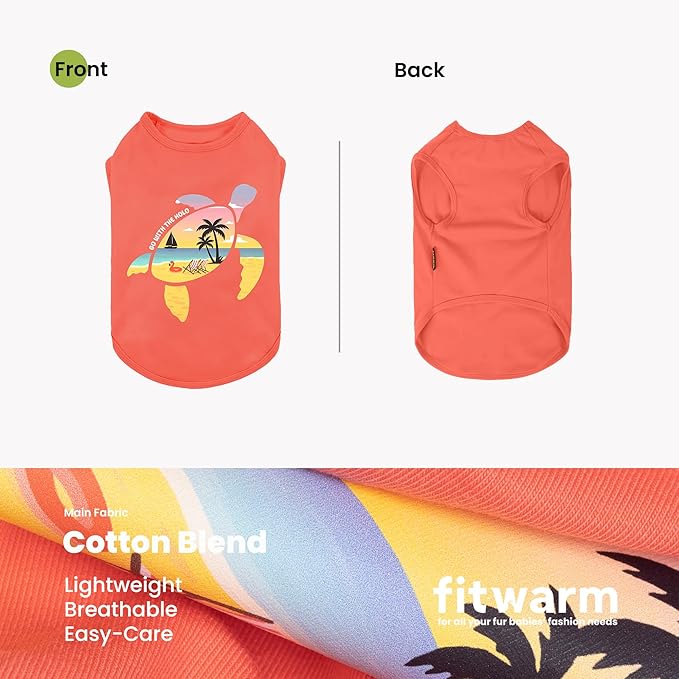 Fitwarm Hawaiian Sea Turtle Dog Shirt, Tropical Summer Clothes for Small Dogs Boy Girl, Funny Pet Outfit, Orange, XS