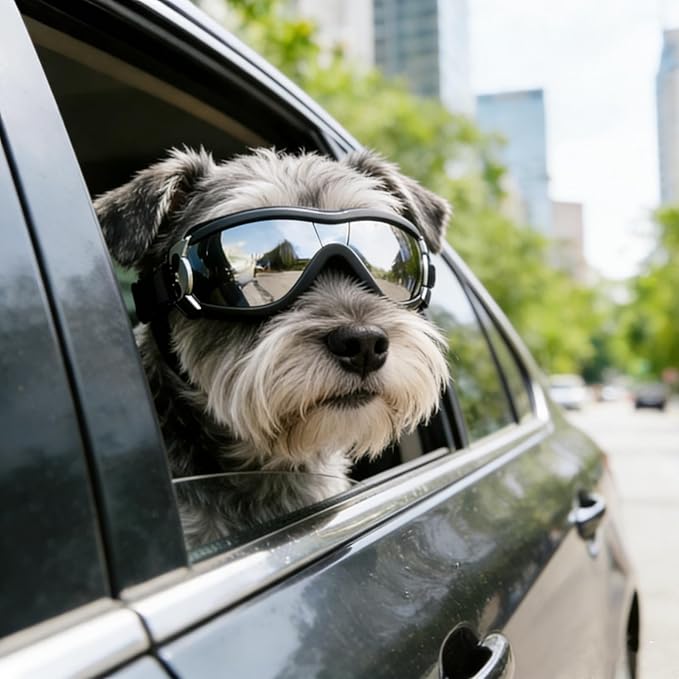 NAMSAN Dog Goggles Small to Medium Breed, Anti-UV Sunglasses for Dogs Medium Breeds, Windproof Driving Dog Eye Protection, Puppy Glasses with Elastic Straps, Adjustable, Black