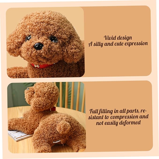 Dog Plush Cute Vivid Teddy Dog Mating Toy 14inch Cotton Filled Plush Toy with Collar Decorative Stuffed for Couch Sofa Bed, Light Brown | Stuffed