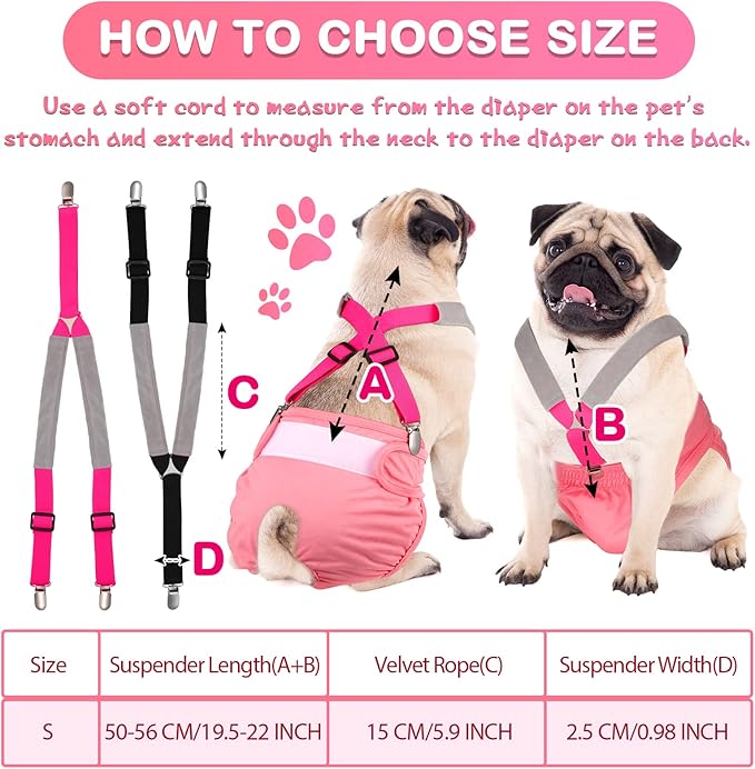 Saintrygo 2 Pcs Dog Suspenders for Diapers Female Male Belly Bands Canine Harness Keep Diaper on Your Pet for Small Medium and Large Dogs(Black, Pink,Small)