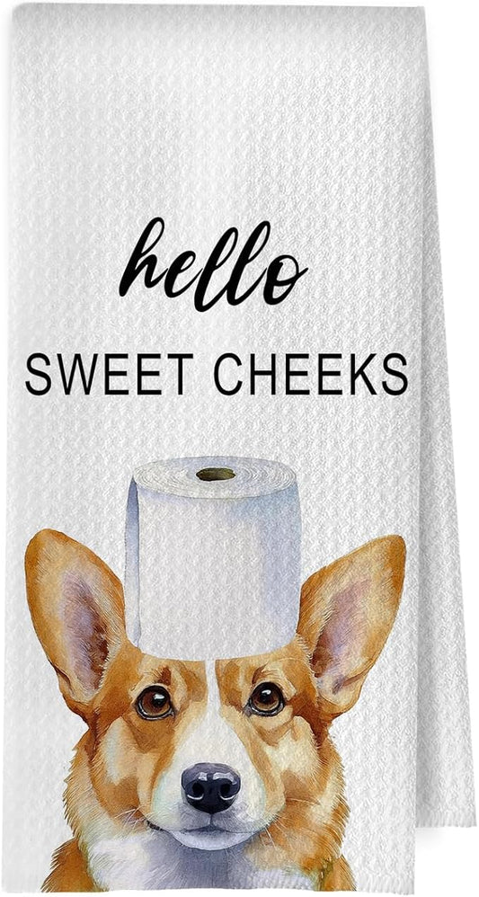 Funny Corgi Bathroom Towels - Corgi Gifts Decorative Waffle Weave Hand Towels for Toilet Bathroom, 16×24 Inches