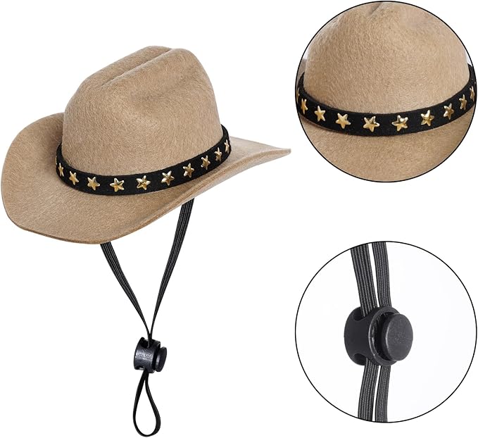 choyaxo Pet Cowboy Costume Cosplay Cap Halloween Costumes for Dogs Cat Pet Party Decoration Mini Cowboy Hat (Khaki, Medium)