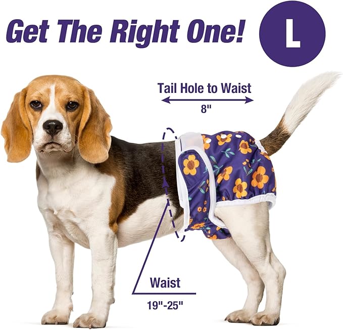 Pet Soft Washable Female Diapers (3 Pack) Female Dog Diapers, Comfort Reusable Doggy Diaper for Girl Dog in Period Heat (Cute Flower, L)