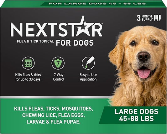 NEXTSTAR Flea and Tick Prevention for Dogs, Repellent & Control, Fast Acting Waterproof Topical Drops, Flea and Tick Prevention for Large Dogs, 3 Monthly Doses