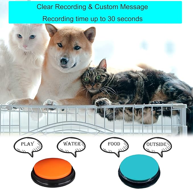 Voice Recording Button, Pet Communication Training Buzzer, 30 Second Record & Playback, Office Home Gift (2 Pack)