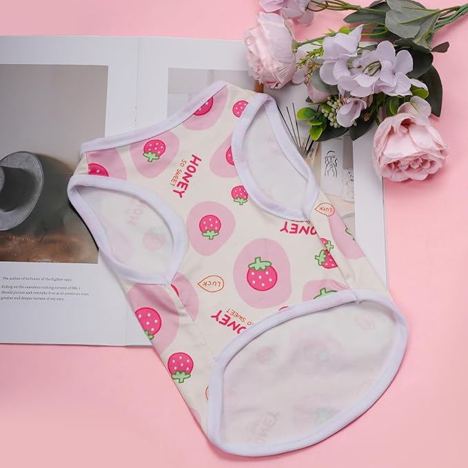 Pink Dog Shirts Cute Summer Dog Clothes Soft Pet T-Shirt Printed Puppy Shirt for Small Medium Dogs Cats Girl(Strawberry1,M)