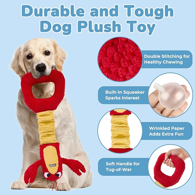 Squeaky Dog Puppy Toys, Stuffed Plush Animal to Keep Them Busy for Small Medium Large Dogs & Aggressive Chewers, Soft Indestructible Pet Chew Toys with Crinkle Paper, Best Tug of War Stuff for Puppies