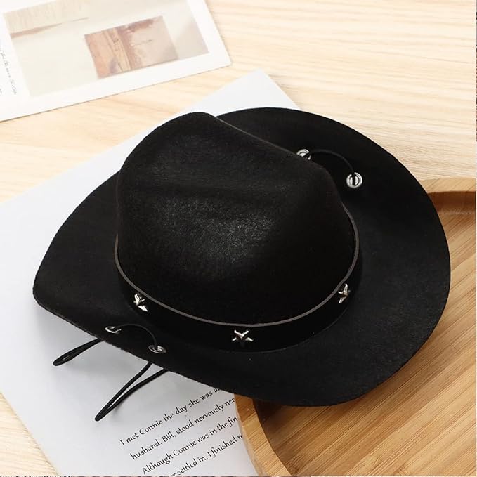 Dog Cowboy Hat and Bandana Scarf Dog Cat Sombrero Puppy Hat Dog Cat Costume Cosplay Cap Puppy Pet Dog Cat Holiday Pet Party Decoration (Black)