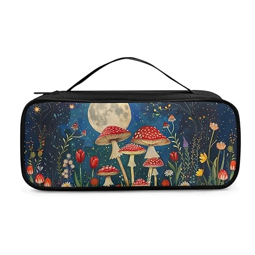 Gomyblomy Portable Stethoscope Case with Extra Room and Handle for Nurse and Doctors, Mushroom Moon Print Stethoscope Holder Storage Bag Compatible with Most Stethoscope