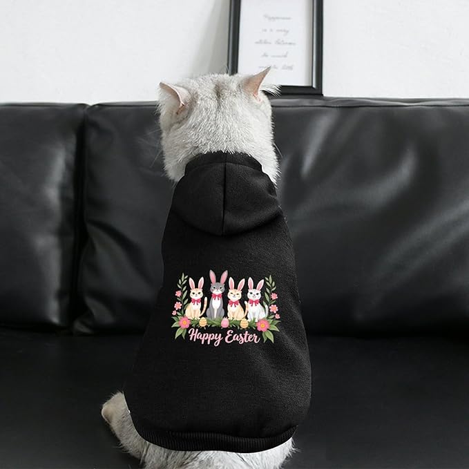 Dog Sweater Hoodie with Hat Cute Easter Bunny Cats with Eggs and Flowers Puppies Coat Hooded Sweatshirt Pullover Pet Puppy Cat Clothes for Small Medium Large L