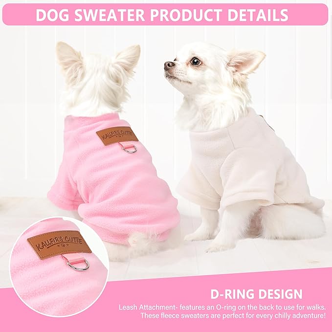 2 Pieces Dog Sweater Fleece Dog Winter Clothes for Small Dogs Girl Boy Turtleneck Puppy Sweatshirt Pet Clothing Pullover Sweaters Cat Apparel,XXS, (Beige+Light Pink)