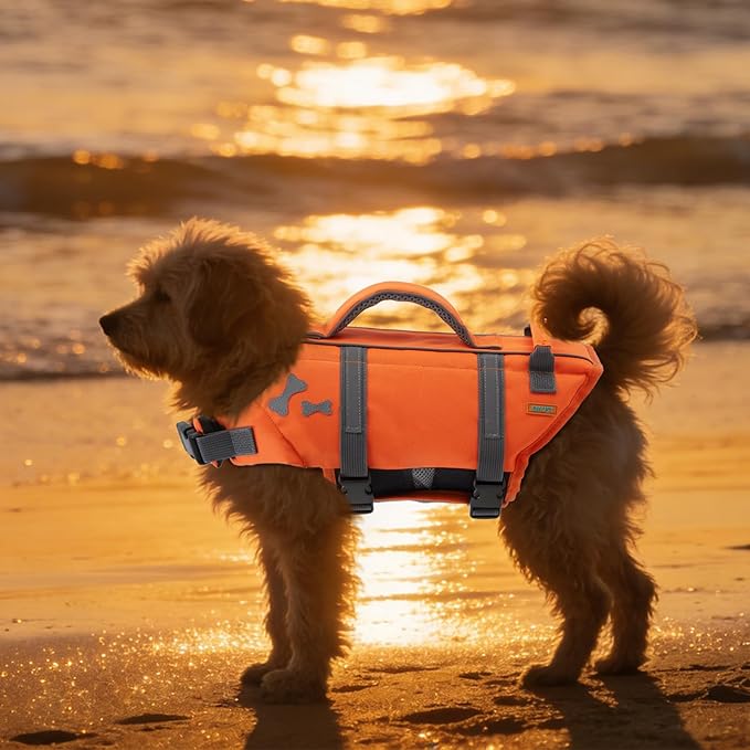 EMUST Dog Life Jacket, Dogs Life Vests for Swimming, Beach Boating with High Buoyancy, Dog Flotation Vest L, NewOrange