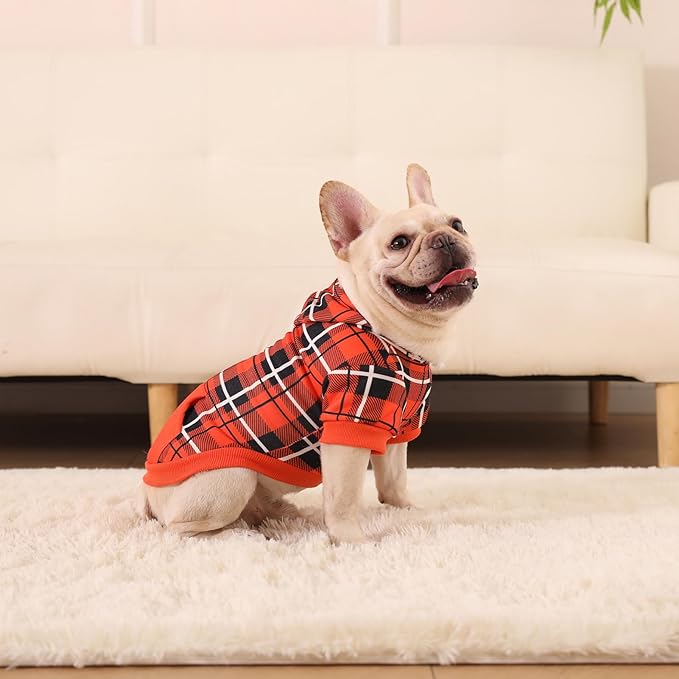 EXPAWLORER Plaid Dog Hoodie - British Style Warm Dog Sweater Shirt with Leash Hole,Pitbull Clothes Outfits,Winter Coat Apparel for All Breeds Puppy Girl Boy-Cat Apparel,Orange S-Medium