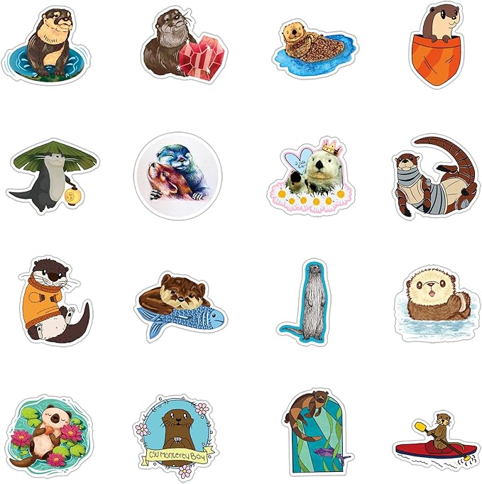 The Eurasian River Otter Cute Cartoon Animal Stickers 50pcs Pack | Kawaii Deacls Graffiti Vinyl PVC Waterproof for Adults Water Bottle Laptop Phone Skateboard Scrapbook