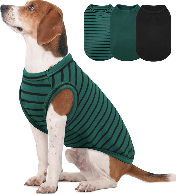 3 Pack Fleece Sweaters for Dogs-Green-XL, Soft Warm Sweatshirt | Lightweight Classic Striped Tank Top,Stretchy Vest Free Movement,Autumn,Winter Sleepwear