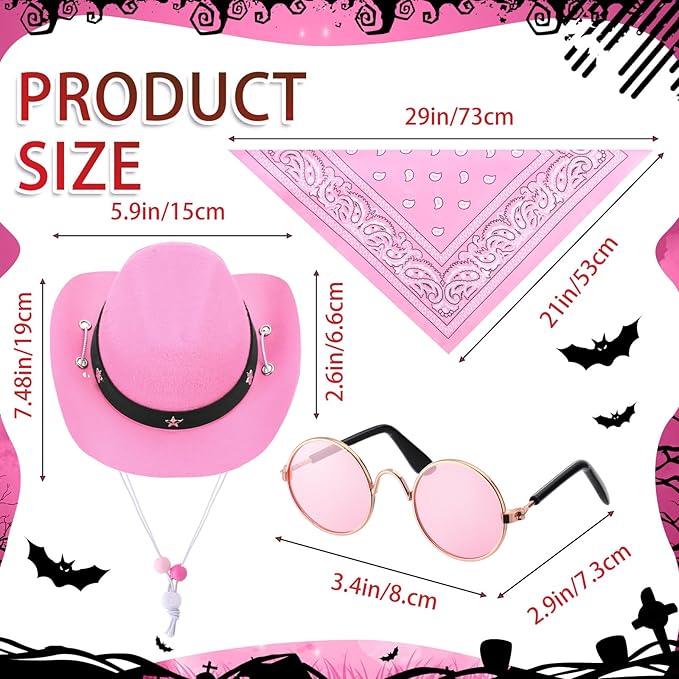 4 Pcs Halloween Dog Costumes Pet Cowboy Costume Cowgirl Hat with Bandana, Puppy Cape and Hip Hop Glasses for Halloween Dog Cat Puppy Kitten Cosplay Accessories(Large)