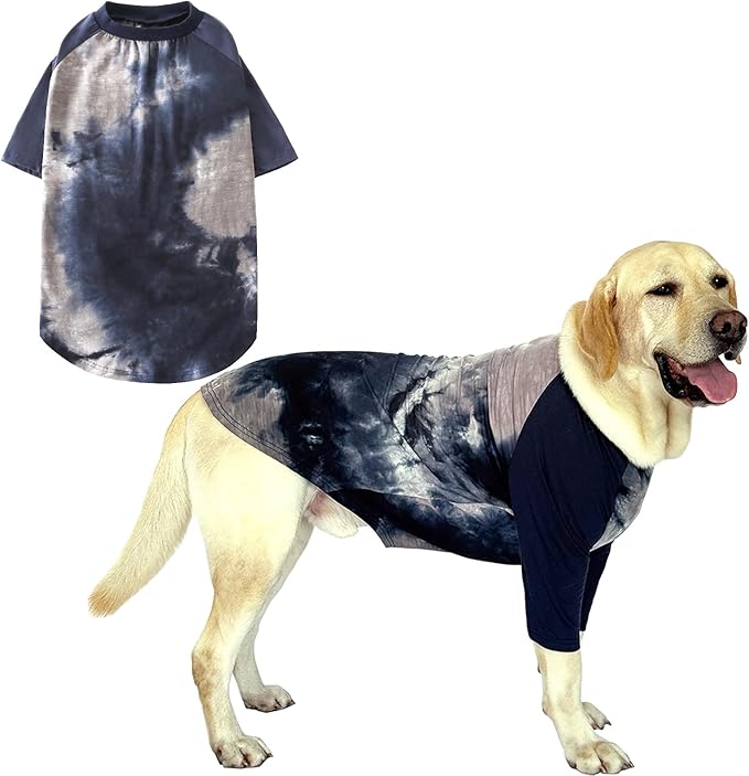 Dog Cotton Black Grey Tie Dye T-Shirts Soft and Stretchy Breathable Pet Shirt Pajamas Pets Clothes for Large Dogs,XL Grey