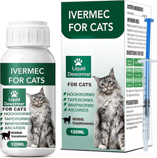 Cat Dewormer Liquid,Dewormer for Cats Broad Spectrum for Tapeworms, Roundworms & Hookworms, Promotes Digestive Comfort & Daily Balance