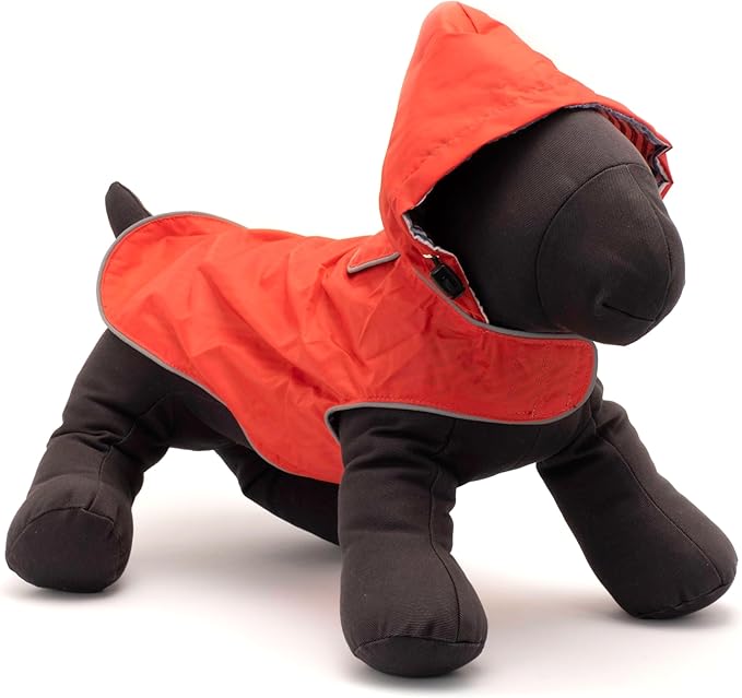 THE WORTHY DOG Seattle Slicker Dog Rain Jacket – Lightweight Water-Resistant Coat with Reflective Trim, Adjustable Fit, Hood Drawcord & Covered Harness Hole - Red, XX-Large
