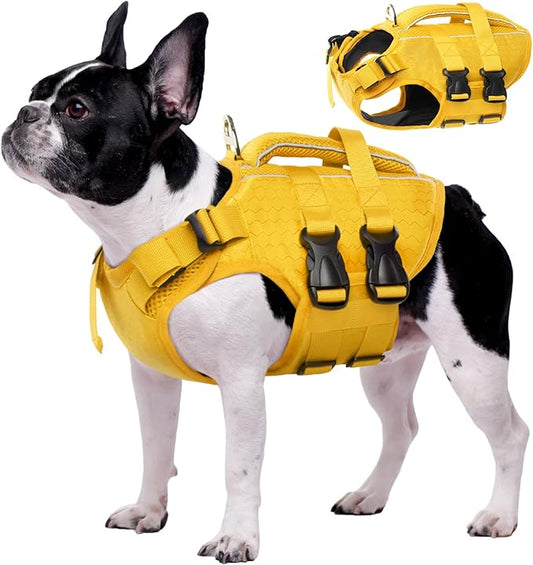 Kuoser Dog Life Jacket High Flotation, Reflective Dogs Life Vest for Swimming Boating, Adjustable Small Medium Large Dog lifejacket, Lightweight Dogs Life Preserver Rescue Handle Spring Summer Pool