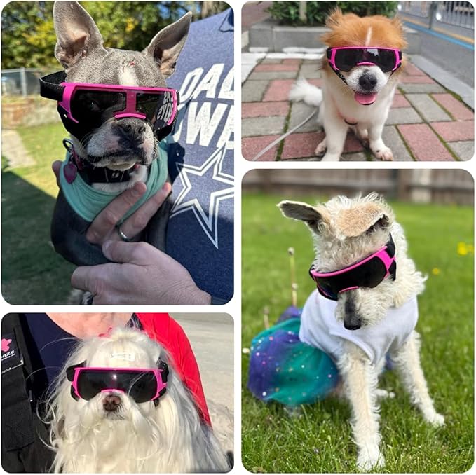Dog Goggles for Small Dog Doggy Goggles with Adjustable Straps Windproof Eye Protection Pet Sunglasses Anti-UV Doggie Sunglasses to Small Breed, Pink