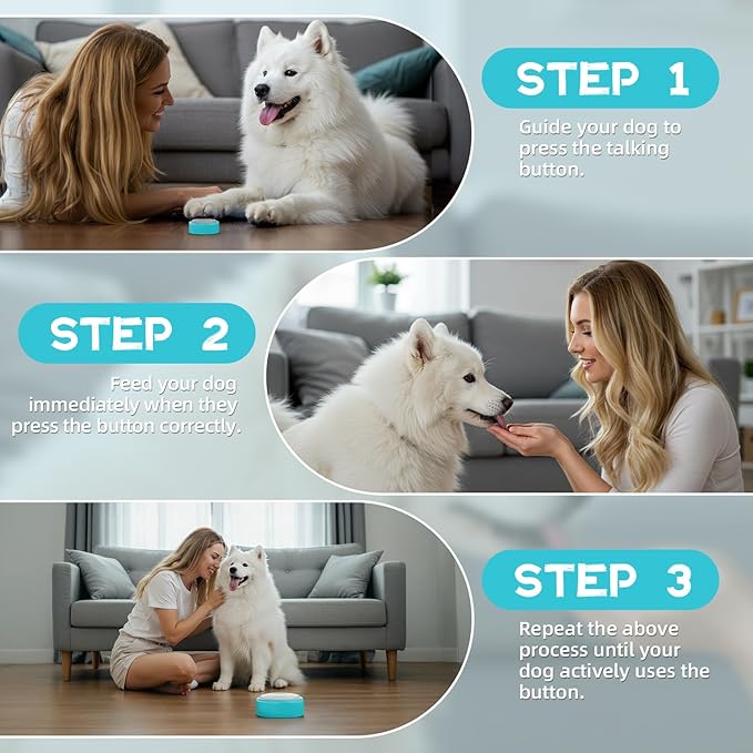 Voice Recording Button, Talking Buttons for Pet Communication, 24 Seconds Record & Playback, Set of 6 Recordable Buttons with Non-Slip Mat for Dog, Cat, Pet Training, Funny Gift for Home、Party, Blue