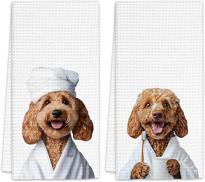 Goldendoodle Bathroom Decor Hand Towels Set of 2 - Funny Dog HandTowels, Golden Doodle Dog Gifts for Women Decorative Hand Towels for Bathroom, Golden Doodle BathroomWashroom Decor(16x24Inch)