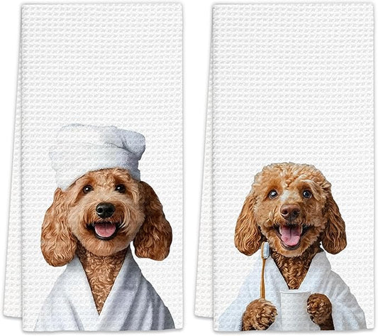 Goldendoodle Bathroom Decor Hand Towels Set of 2 - Funny Dog HandTowels, Golden Doodle Dog Gifts for Women Decorative Hand Towels for Bathroom, Golden Doodle BathroomWashroom Decor(16x24Inch)