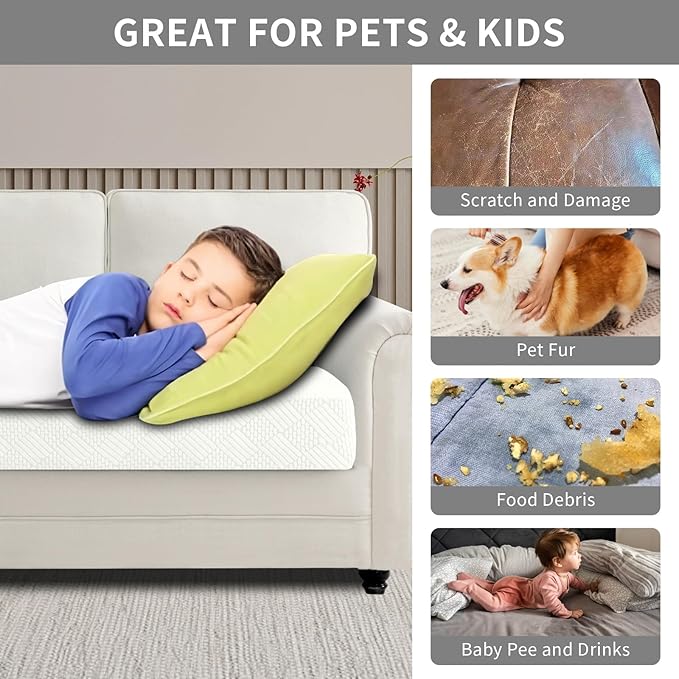 Easy-Going Waterproof Couch Cushion Covers for Couches and Sofas, Stretch Jacquard Sofa Seat Cover Replacement for Dogs, Pets & Kids, Durable Furniture Protector for Loveseat Cushions, Ivory