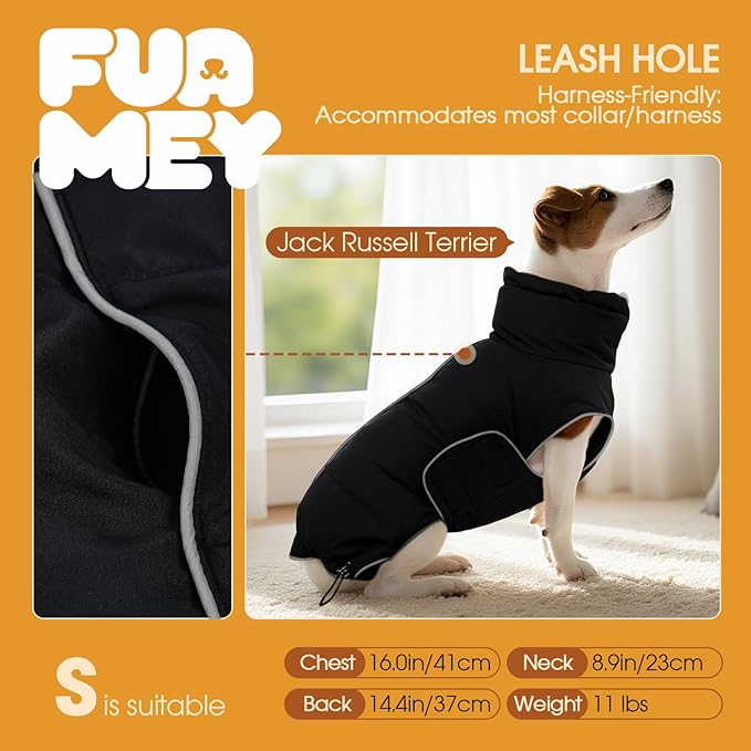 FUAMEY Dog Puffer Jacket for Small Dogs,Dog Cold Weather Coats Dogs Down Jackets Waterproof Pet Snowsuits Warm Puppy Winter Vest Turtleneck Pets Adjustable Jackets Coats Black XS