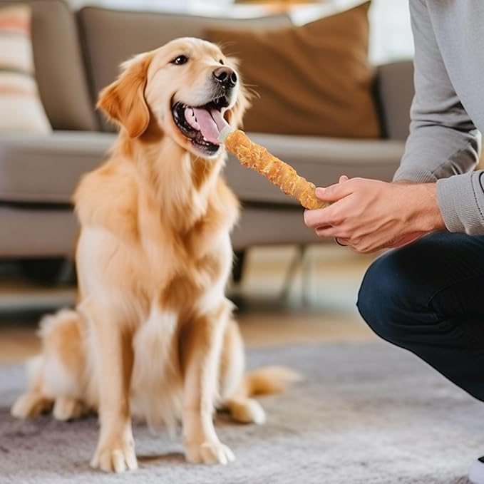 MON2SUN Dog Treats, 9 Inch Chicken Wrapped Rawhide Rolls Snacks, Teeth Cleaning and Long Lasting Chews for Medium and Large Dogs, 23.28oz (6 Count-Pack of 2)