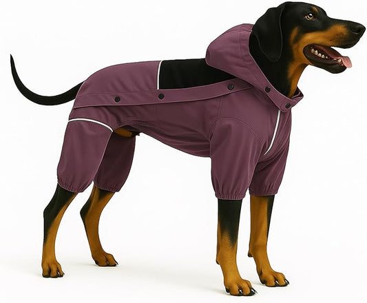 LOVELONGLONG Waterproof Dog Raincoat with Removable Hood – Outdoor Full Body Dog Jacket, Windproof Snowproof Shell Suit – All Season Pet Rain Gear Plum Purple XS