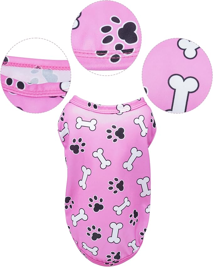 PET SHOW 4 Pack Paw Bone Printed Dog Clothes Shirts Soft Dog Vest Lightweight Sleeveless Cats Doggies T-Shirts Puppies Tank Top Tee Cat Clothes for Small Medium Dogs White Black Pink Blue XL