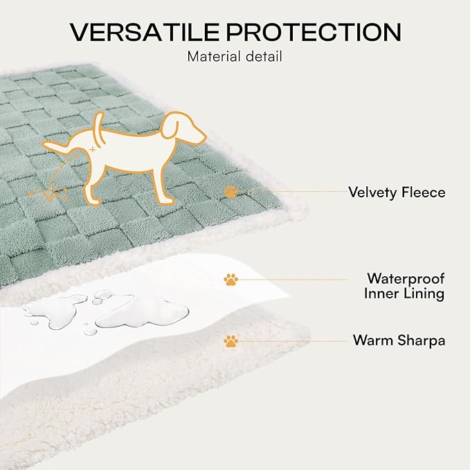 Luciphia Waterproof Dog Blanket for Small Dogs Washable Soft Sherpa Fleece Cat Blankets with 3D Jacquard Cozy Calming Reversible Couch Protector Furniture Protection for Pet, Green White, 40x28 inch