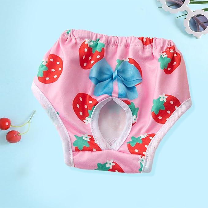Environmentally Friendly Pet Menstrual Pants Dog Diapers for Heat Comfortable Absorbent Prevent Mess Cartoon Patterned Breathable Shorts Underwear Pink M