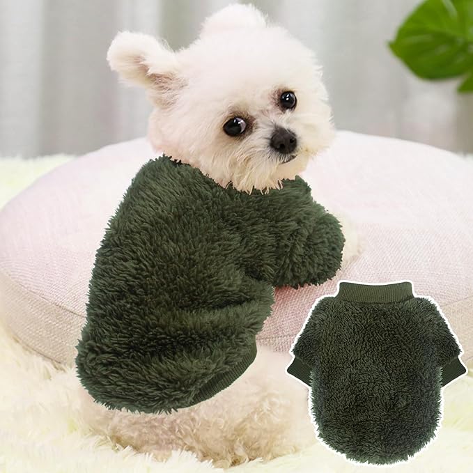 2 Pieces Dog Sweaters for Fall Winter - Warm Puppy Clothes, Fleece Chihuahua Sweater, Cute Small Dog Cat Clothes for Boys Girls - Blue, Dark Green, XS