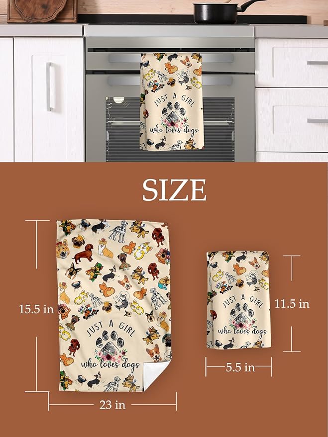 Kitchen Towels Dish Cloths Tea Hand Drying Cleaning Cup Towel for Dog Lover Absorbent Soft Quick Dry Decorative Cute Pattern Design Modern Decor Dishcloth Hostess Housewarming Choice Ideas