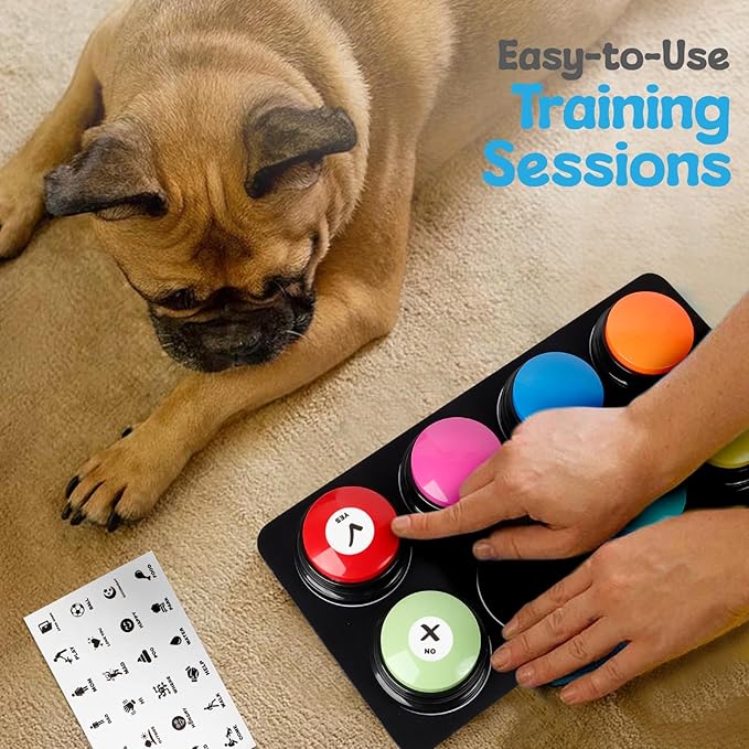 A-URA Dog Buttons for Communication with Mat, HD Sound Quality Dog Talking Button Set – Non-Slip Back Mat, Dog Buttons Talk for Training, Pet Talking Buttons for Dog (Pack of 8)