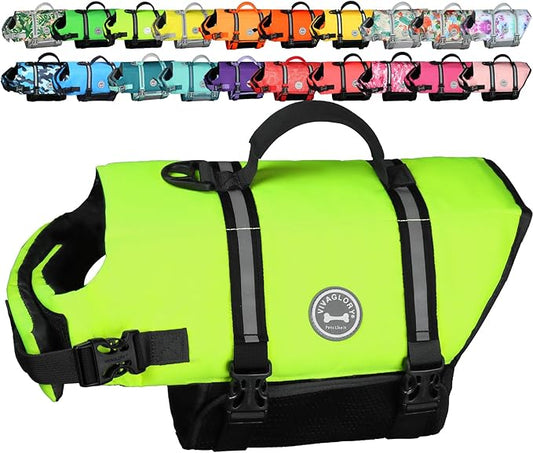 VIVAGLORY Rip Stop Dog Life Vest, Swimming Vest with Handle, Buoyancy for Doggy Puppy, Dog Life Jacket for Swimming & Boating, XXS, Bright Yellow