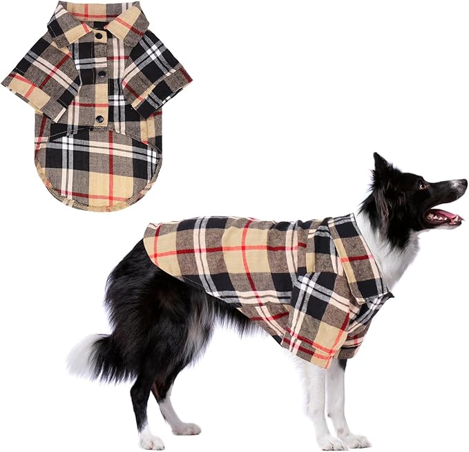 KOOLTAIL Dog Shirt,Cotton Beige Plaid Pet Shirts,Cute Dog Apparel Clothes Suitable for All Seasons, Comfortable Dogs T-Shirt for Small Medium Large Dogs Cats, Pet Outfit Costume,XL